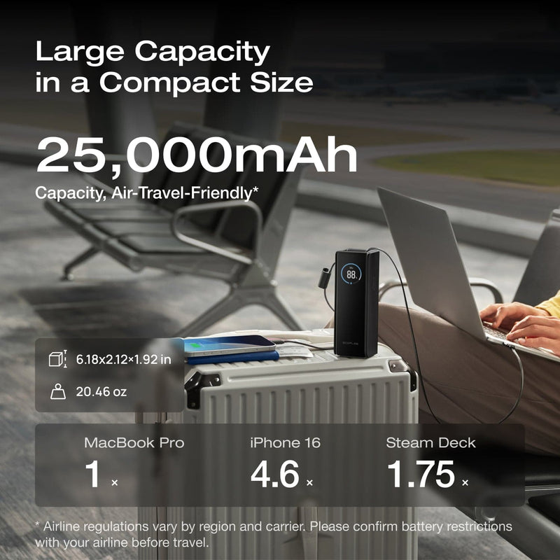 Load image into Gallery viewer, EcoFlow Rapid EcoFlow RAPID Power Bank (25,000mAh, 170W, 100W Built-In and Retractable Cables)